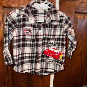 Disney Cars Lightning McQueen Plaid Button Down Shirt - Red, Black, White